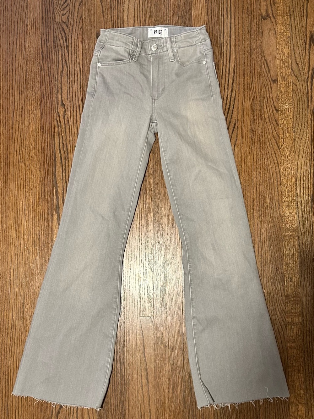 Paige Genevieve Flare Jeans Gray Raw Hem High Rise Size 23